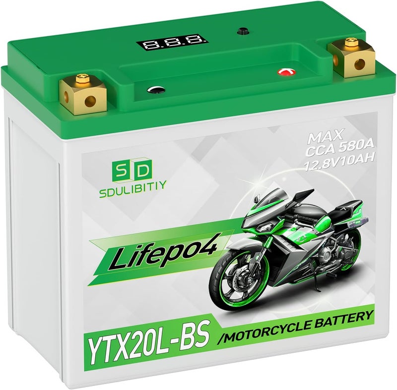 SDULIBITIY بطارية دراجة نارية ليثيوم LiFePO4 YTX20L-BS 12.8V 10Ah 580-750CCA بطارية رياضية للدراجات النارية متوافقة مع ATV و UTV و جت سكي و 4 عجلات و سكوتر و PWC و Seadoo و Polaris وبطارية مولدات - Image 1